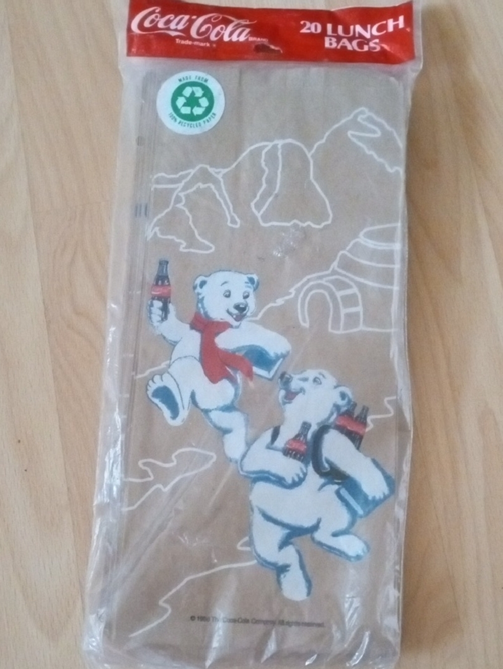 💲3⃣▶Coca-Cola BrownLunch Bags with Polar Bear Artwork Collectables 1996 Vintage